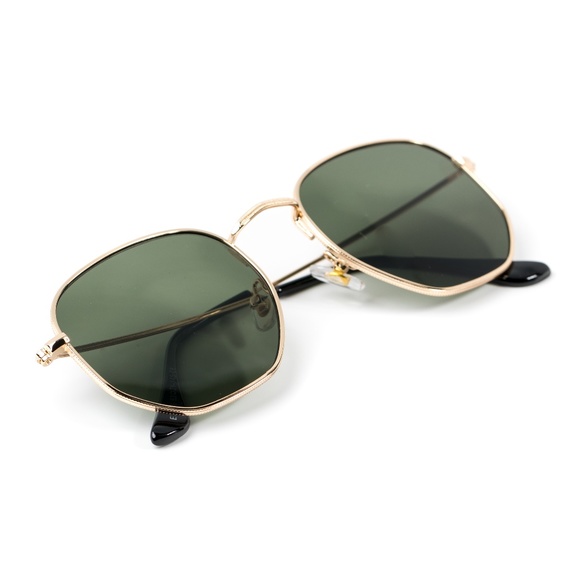Green Tint Gold Frame Vintage Retro Sunglasses - Picture 2 of 4